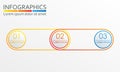 Infographics design template with 3 steps, options or levels. Outline chart, scheme, diagram or menu template. Vector illustration